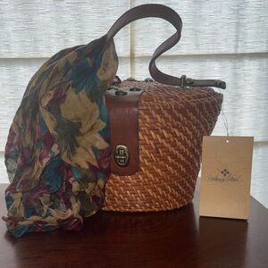 Patricia Nash Tan Woven Shoulder Bag with Floral Scarf
